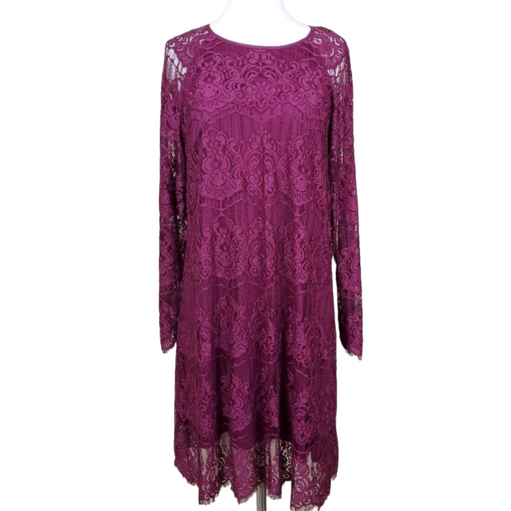 Adrianna Papell Scalloped Lace Trapeze Sheath Dress size 16 burgundy NWT